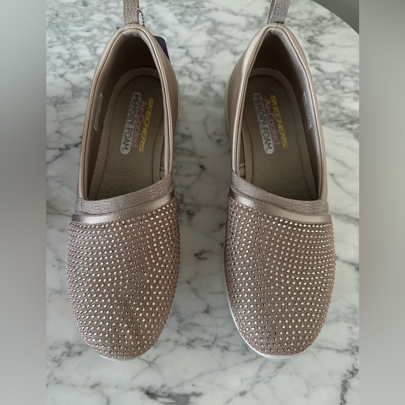 Skechers Shoes - Skechers Taupe Rhinestone Slip-On Sneakers Women’s Memory Foam Size 9.5